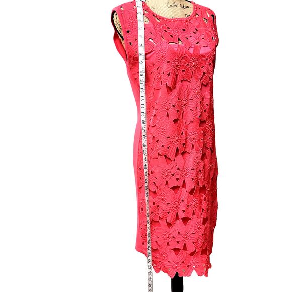Leo Guy Floral Embroidered Knitted Hot Pink Barbie Core Sleeveless Dress SZ S/M - Picture 7 of 16